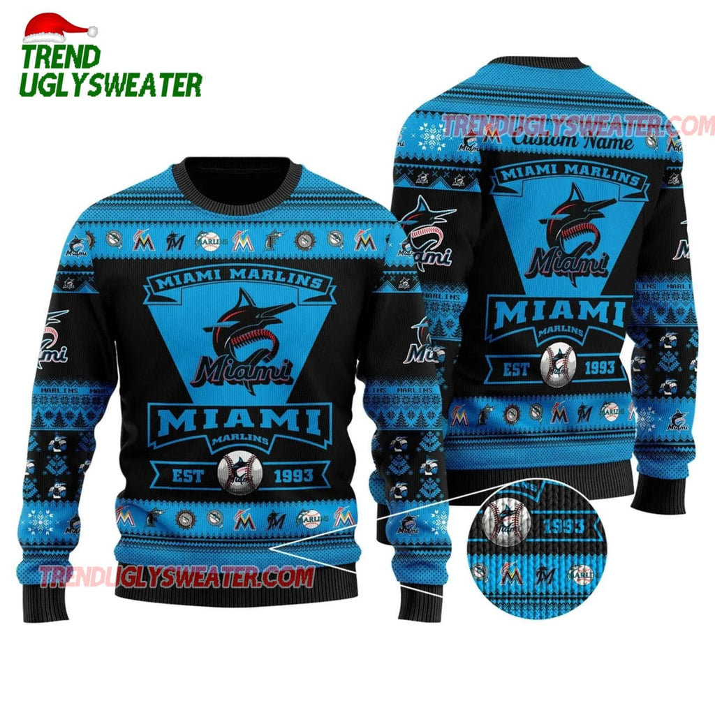 MLB Miami Marlins Snowflake Emblem Holiday Ugly Christmas Sweater