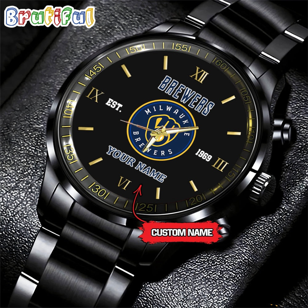 MLB Milwaukee Brewers Watch Black Fashion Watch Baseball Game