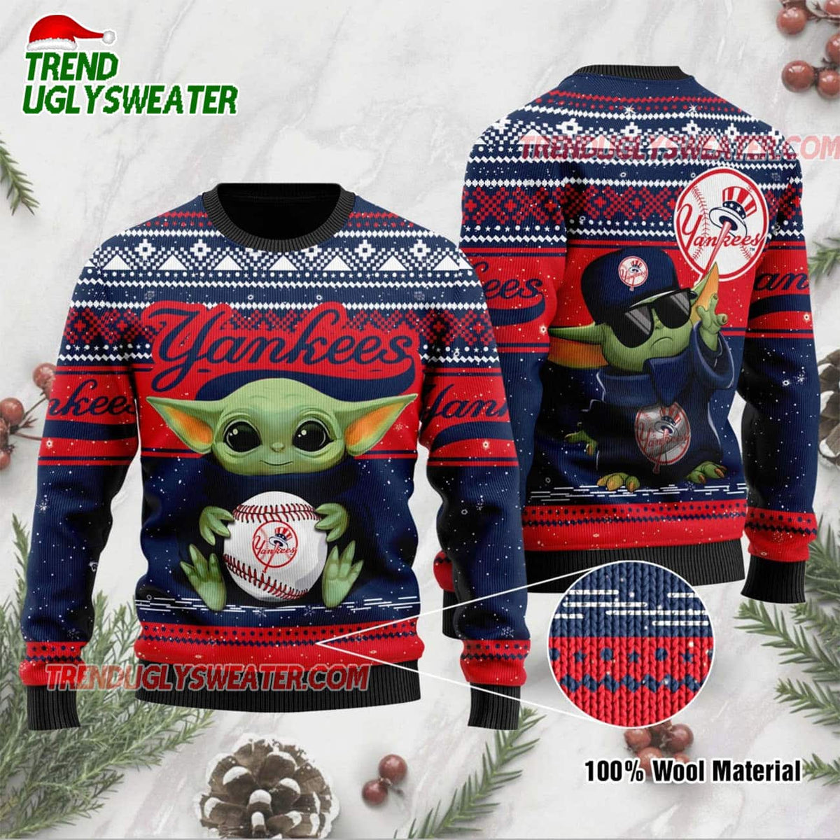 MLB New York Yankees Baby Yoda Baseball Holiday Ugly Christmas Sweater