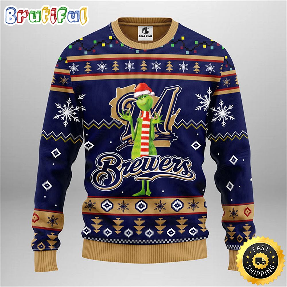 MLB Milwaukee Brewers Christmas Ugly Sweater Print Funny Grinch Gift For Baseball Fans