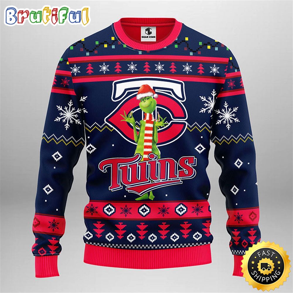 MLB Minnesota Twins Christmas Ugly Sweater Print Funny Grinch Gift For Baseball Fans