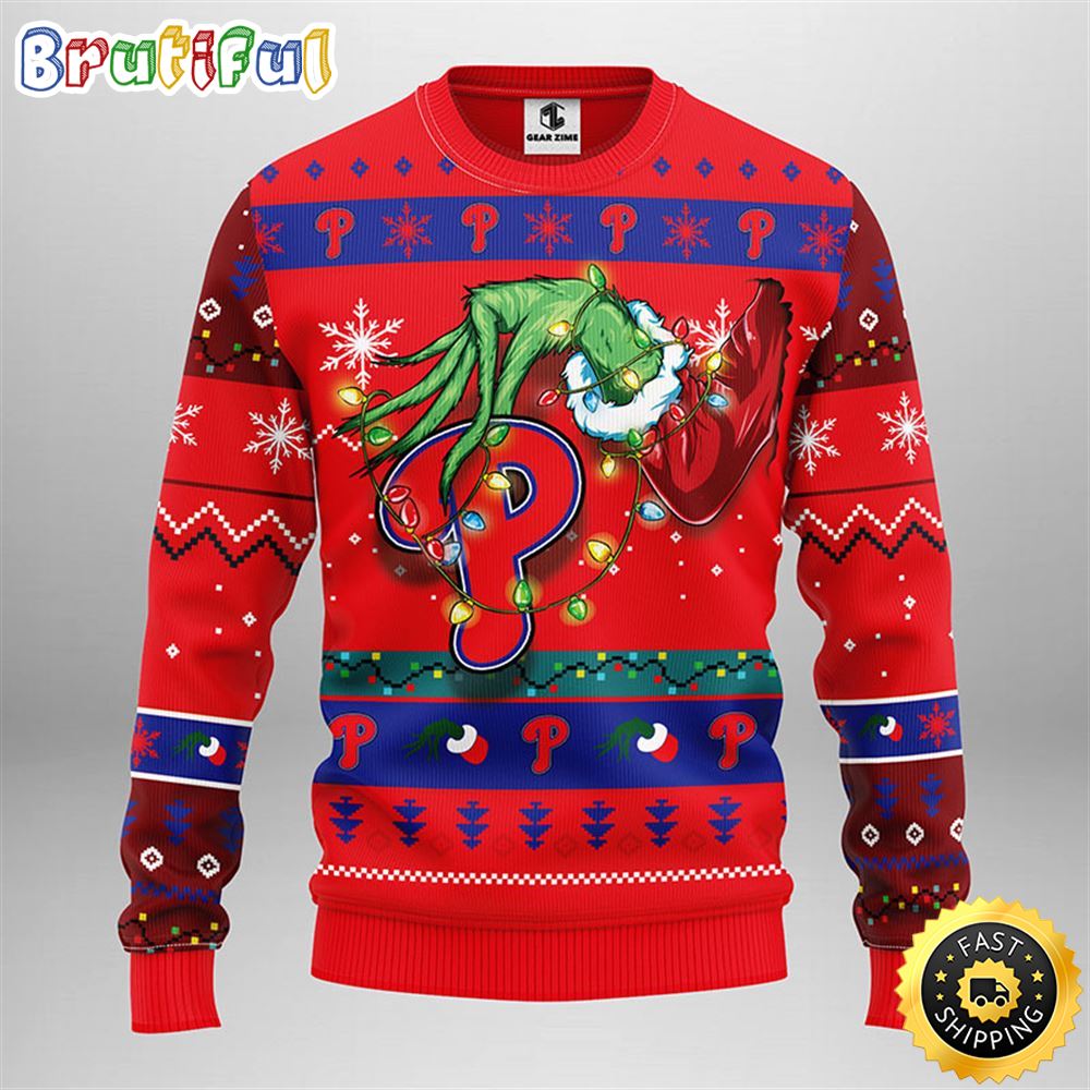 MLB Philadelphia Phillies Christmas Ugly Sweater Grinch Gift For Baseball Fans