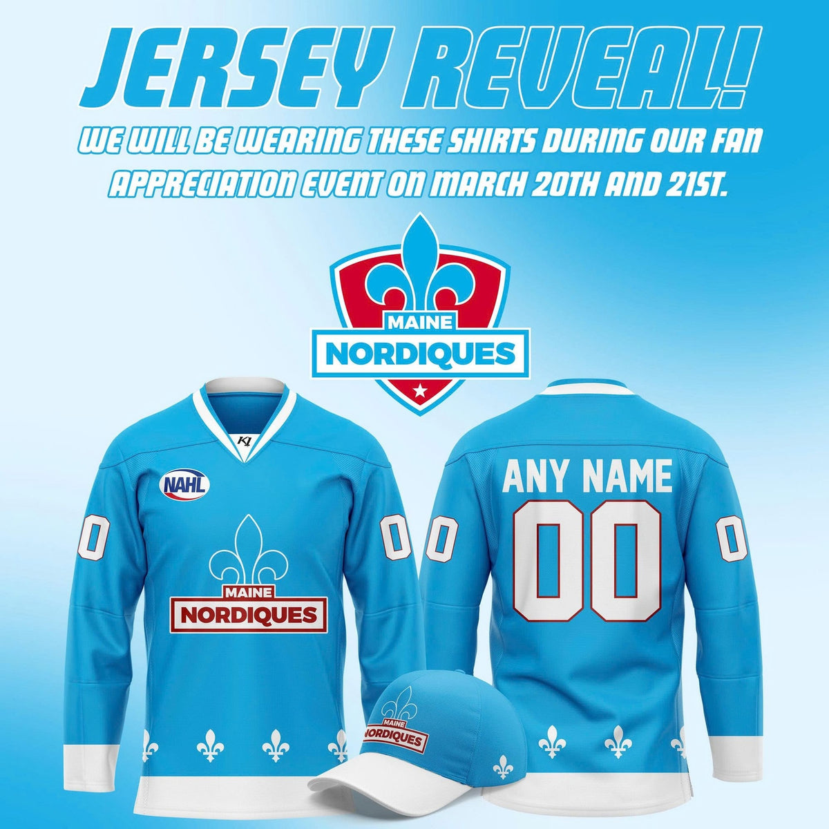 Maine Nordiques 2026 Powder Blue Hockey Jersey