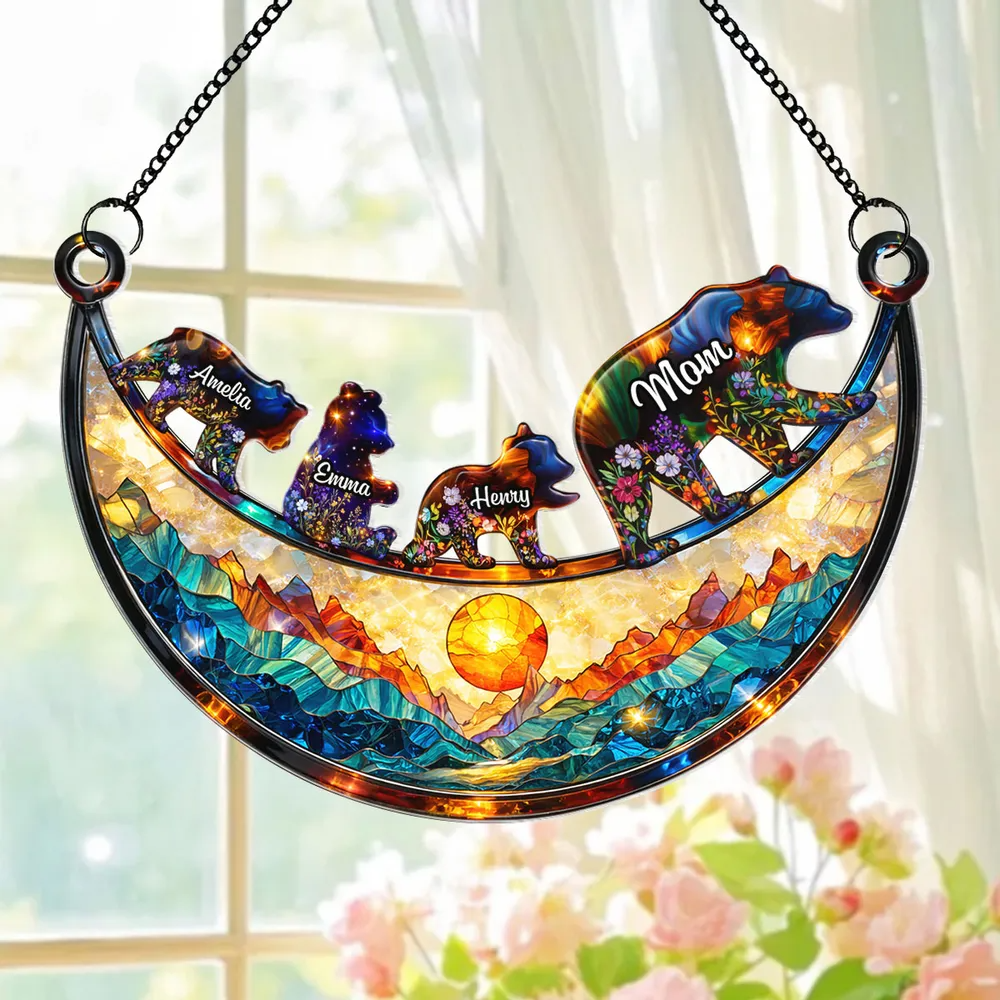 Custom Mama Bear - Personalized Window Hanging Suncatcher Ornament - Mother’s Day Gift For Mom, Mama, Mommy