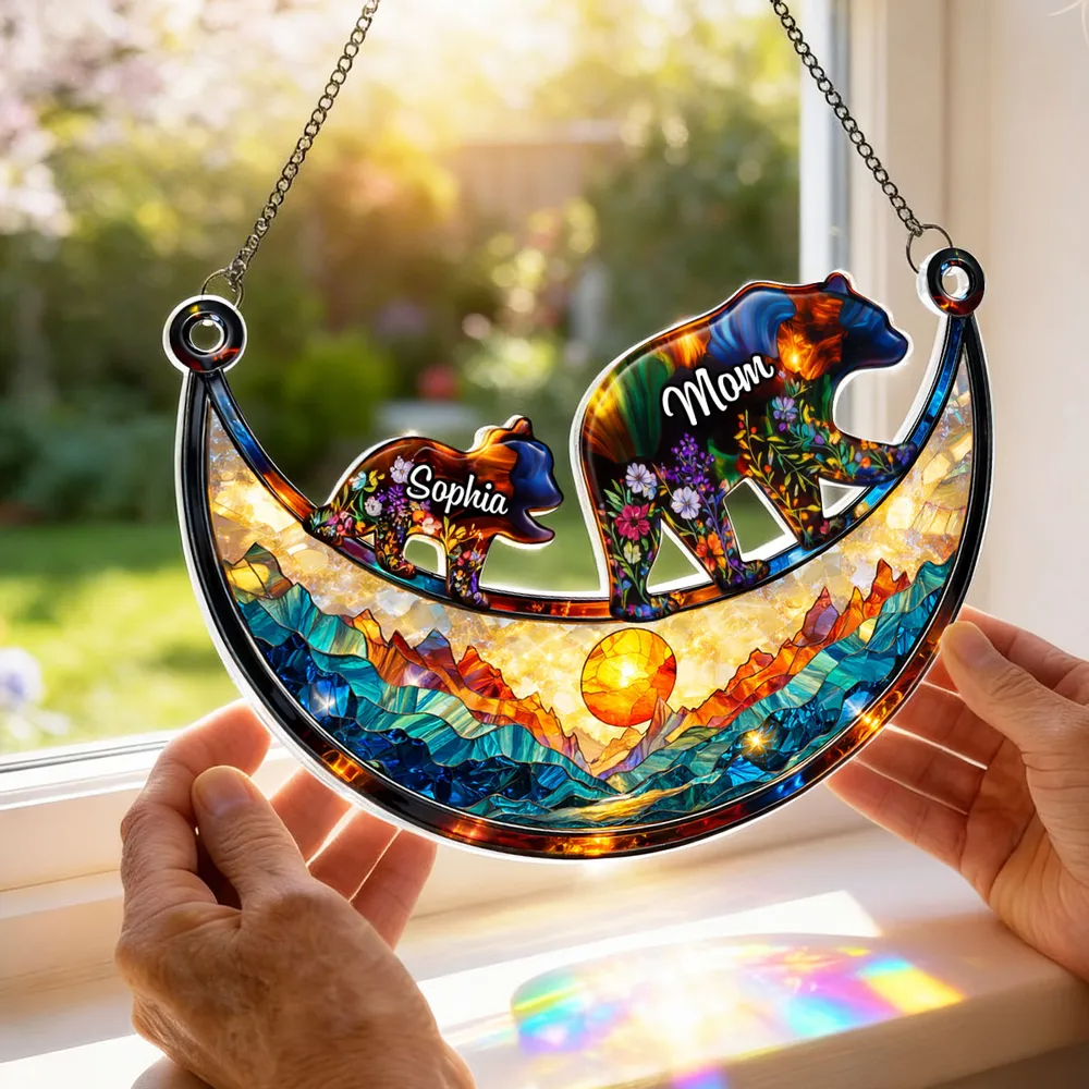 Custom Mama Bear - Personalized Window Hanging Suncatcher Ornament - Mother’s Day Gift For Mom, Mama, Mommy