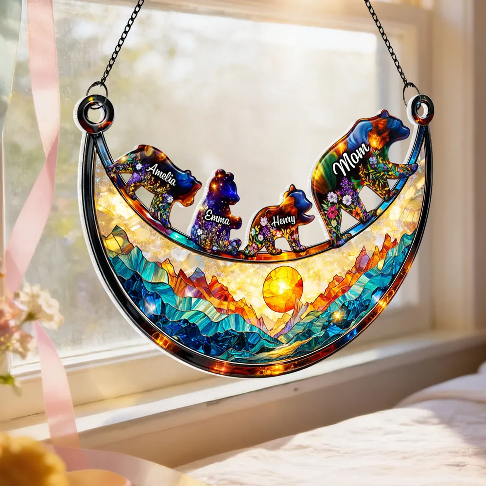 Custom Mama Bear - Personalized Window Hanging Suncatcher Ornament - Mother’s Day Gift For Mom, Mama, Mommy