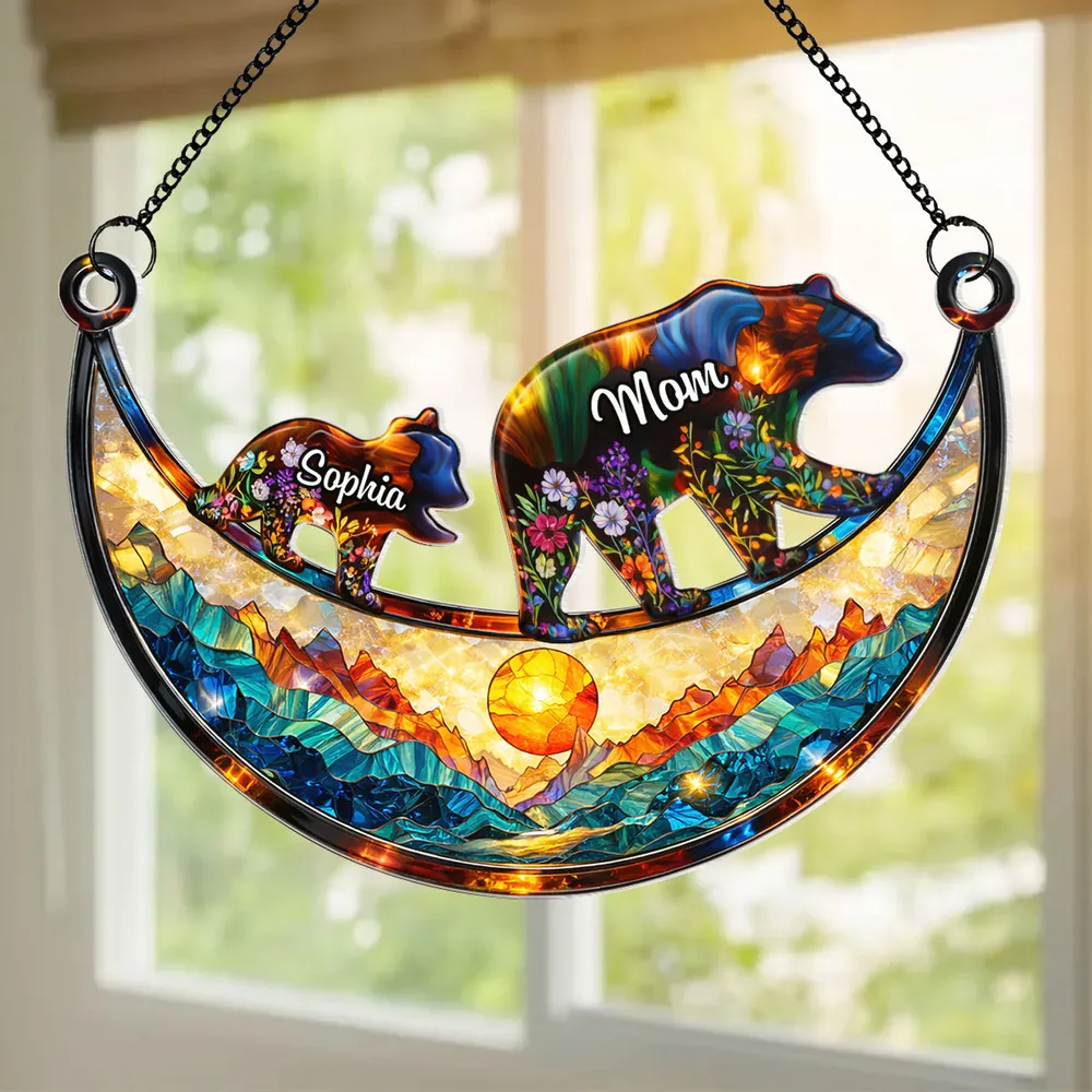 Custom Mama Bear - Personalized Window Hanging Suncatcher Ornament - Mother’s Day Gift For Mom, Mama, Mommy