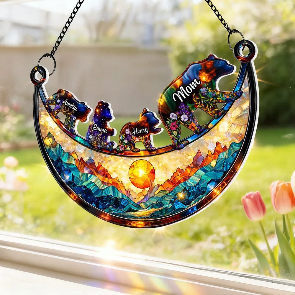 Custom Mama Bear - Personalized Window Hanging Suncatcher Ornament - Mother’s Day Gift For Mom, Mama, Mommy