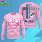 Miami Dolphins 2025 NFL My God Is Stronger Than Breast Cancer Chritmas Sweater