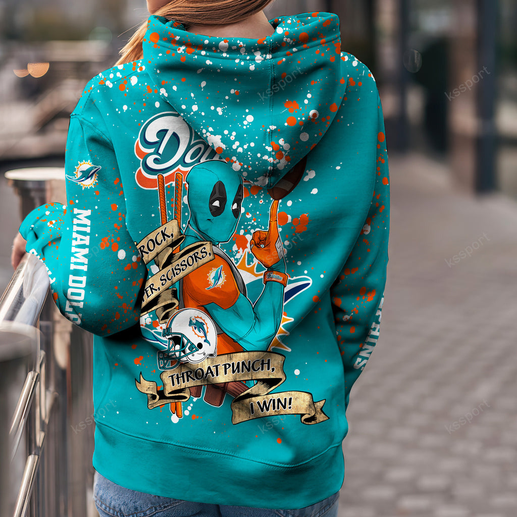 Custom NFL Miami Dolphins Hoodie Leggings Rock Paper Scissors Throat Punch I Win Hoodie