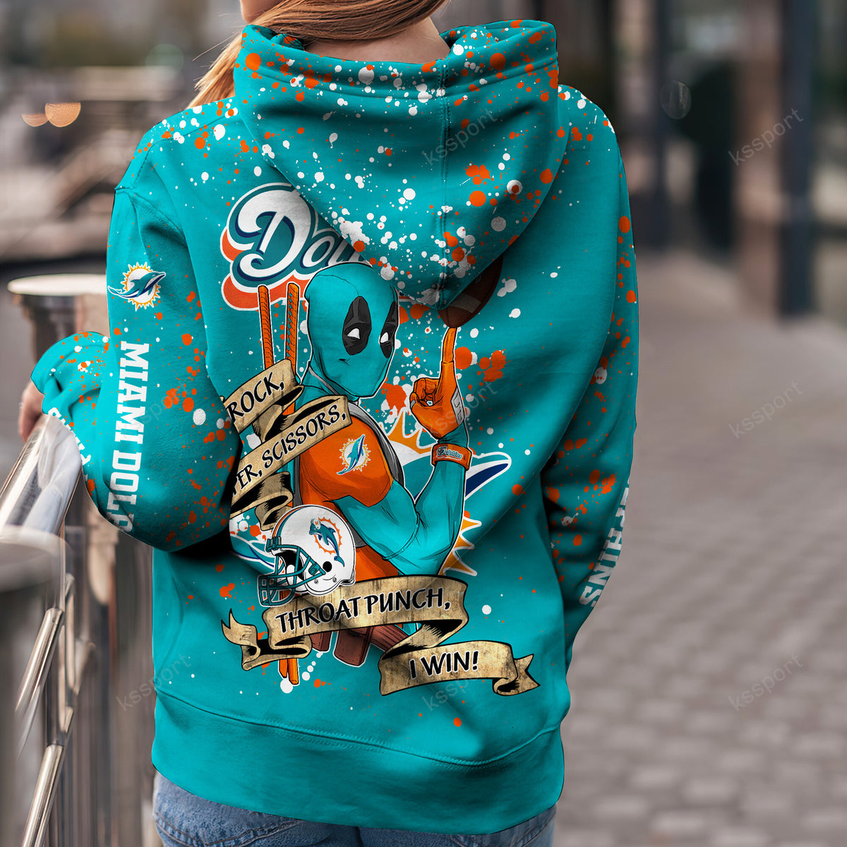 Custom NFL Miami Dolphins Hoodie Leggings Rock Paper Scissors Throat Punch I Win Hoodie