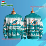 Personalized Miami Dolphins Nfl Snow Ugly Christmas Sweater