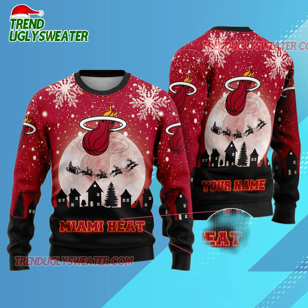 Personalized Miami Heat Sleigh Ride Slam Dunk Ugly Christmas Sweater