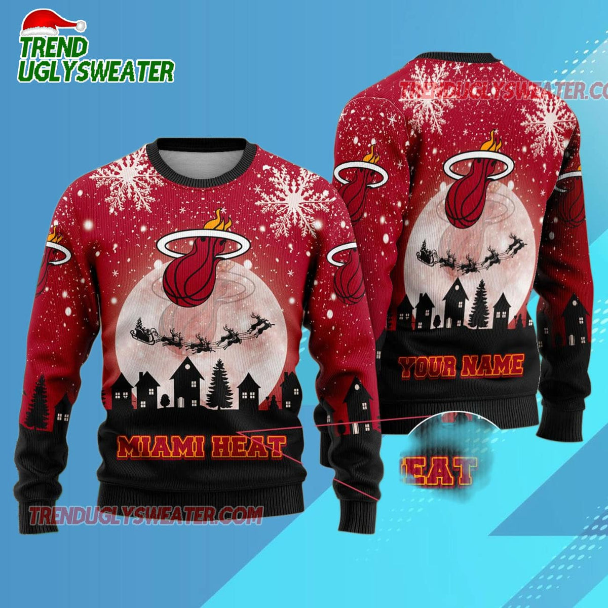 Personalized Miami Heat Sleigh Ride Slam Dunk Ugly Christmas Sweater