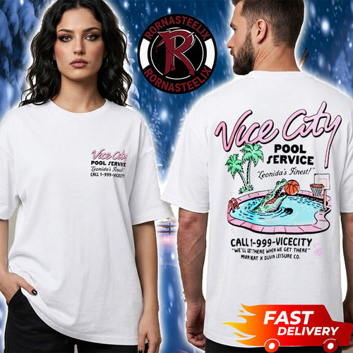 Miami Heat x Duvin Leisure GTA VI Vice City Pool Service Unisex T Shirt Two Sided