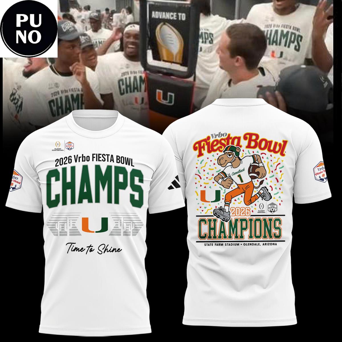 Miami Hurricanes 2026 Fiesta Bowl Champions Camelback Hoodie T-Shirt