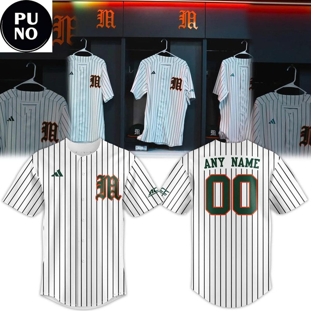 Miami Hurricanes Baseball 2026 Vertical Stripes New Personalized Baseball Jersey