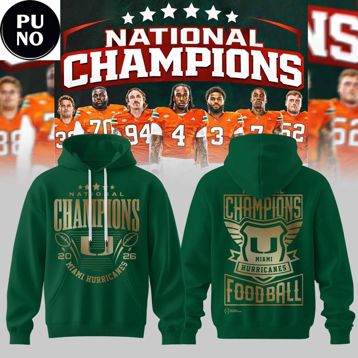 Miami Hurricanes Football 2026 National Champions Green Hoodie Shirt