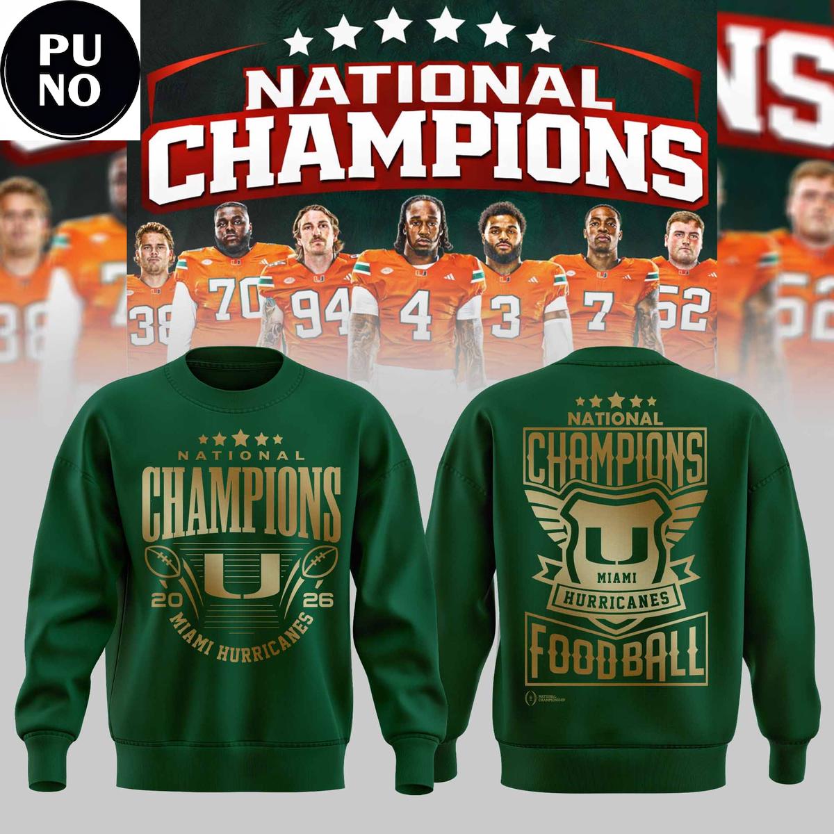 Miami Hurricanes Football 2026 National Champions Green Hoodie Shirt