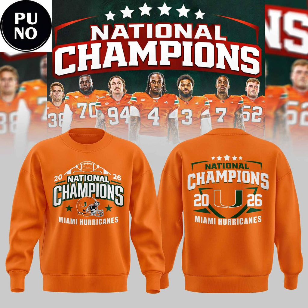 Miami Hurricanes Football 2026 National Champions Orange Hoodie Shirt
