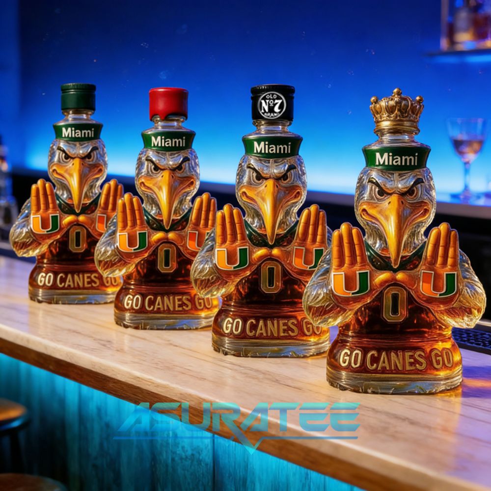 Miami Hurricanes Go Canes Go Whiskey Bottle
