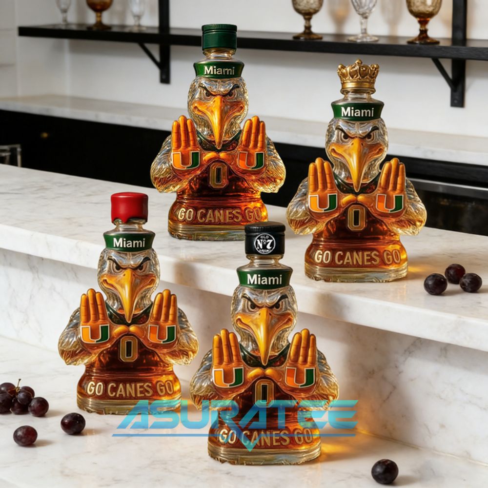 Miami Hurricanes Go Canes Go Whiskey Bottle