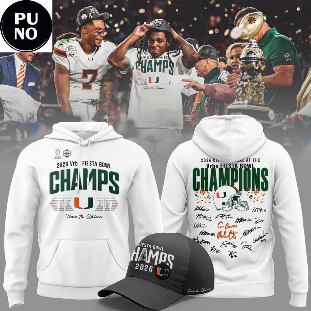 Miami Hurricanes Vrbo Fiesta Bowl Champions Locker Room 2026 Signed Hoodie Shirt
