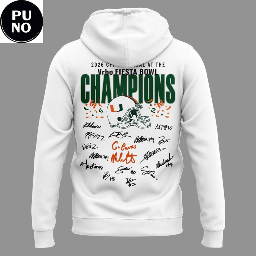Miami Hurricanes Vrbo Fiesta Bowl Champions Locker Room 2026 Signed Hoodie Shirt