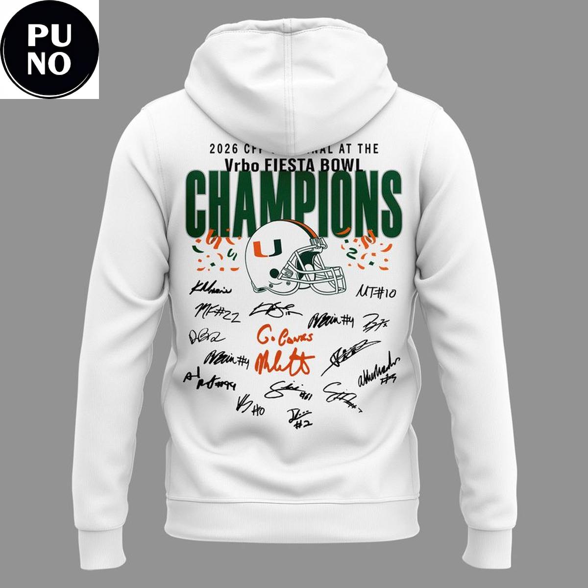 Miami Hurricanes Vrbo Fiesta Bowl Champions Locker Room 2026 Signed Hoodie Shirt