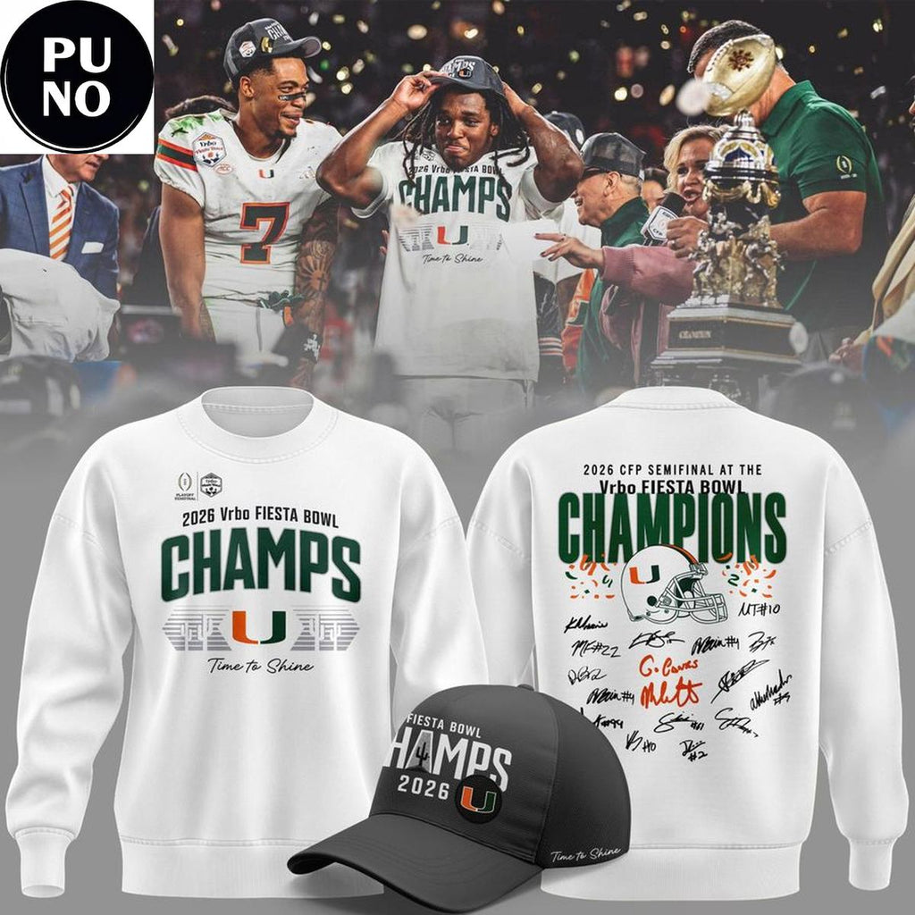 Miami Hurricanes Vrbo Fiesta Bowl Champions Locker Room 2026 Signed Hoodie Shirt