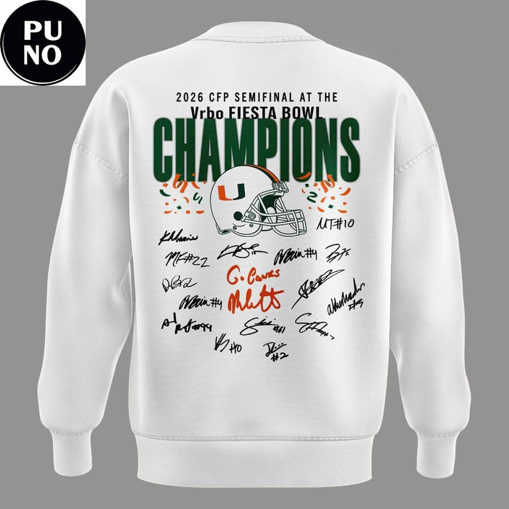 Miami Hurricanes Vrbo Fiesta Bowl Champions Locker Room 2026 Signed Hoodie Shirt