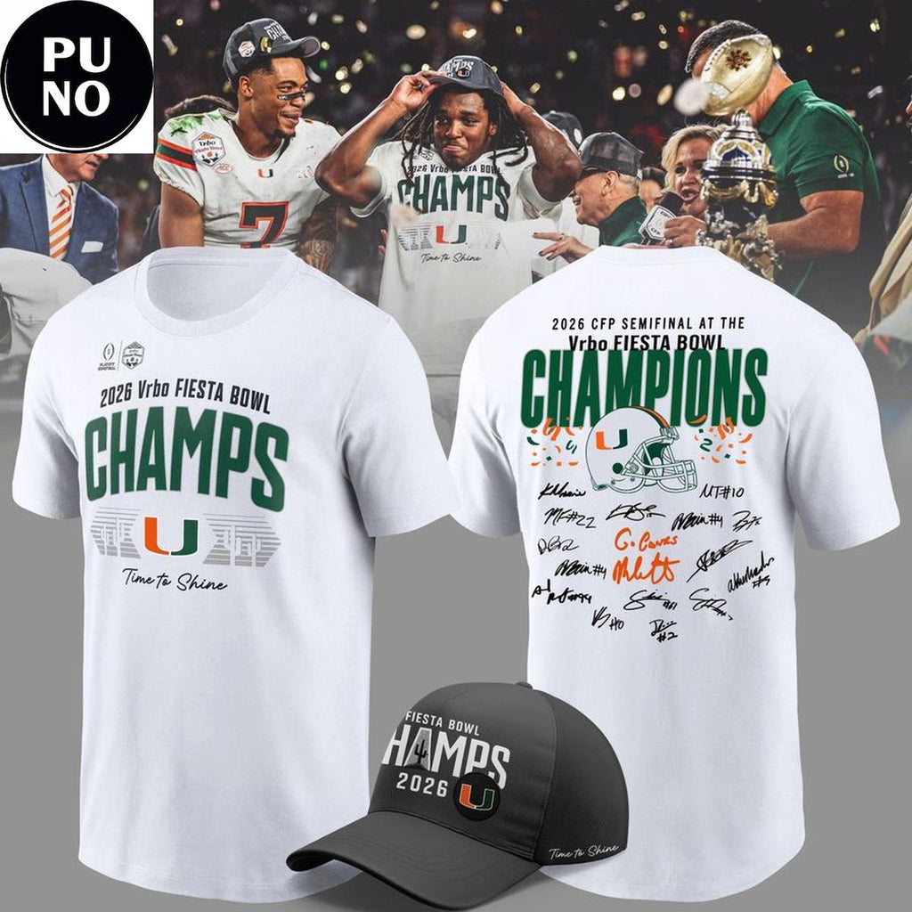 Miami Hurricanes Vrbo Fiesta Bowl Champions Locker Room 2026 Signed Hoodie Shirt