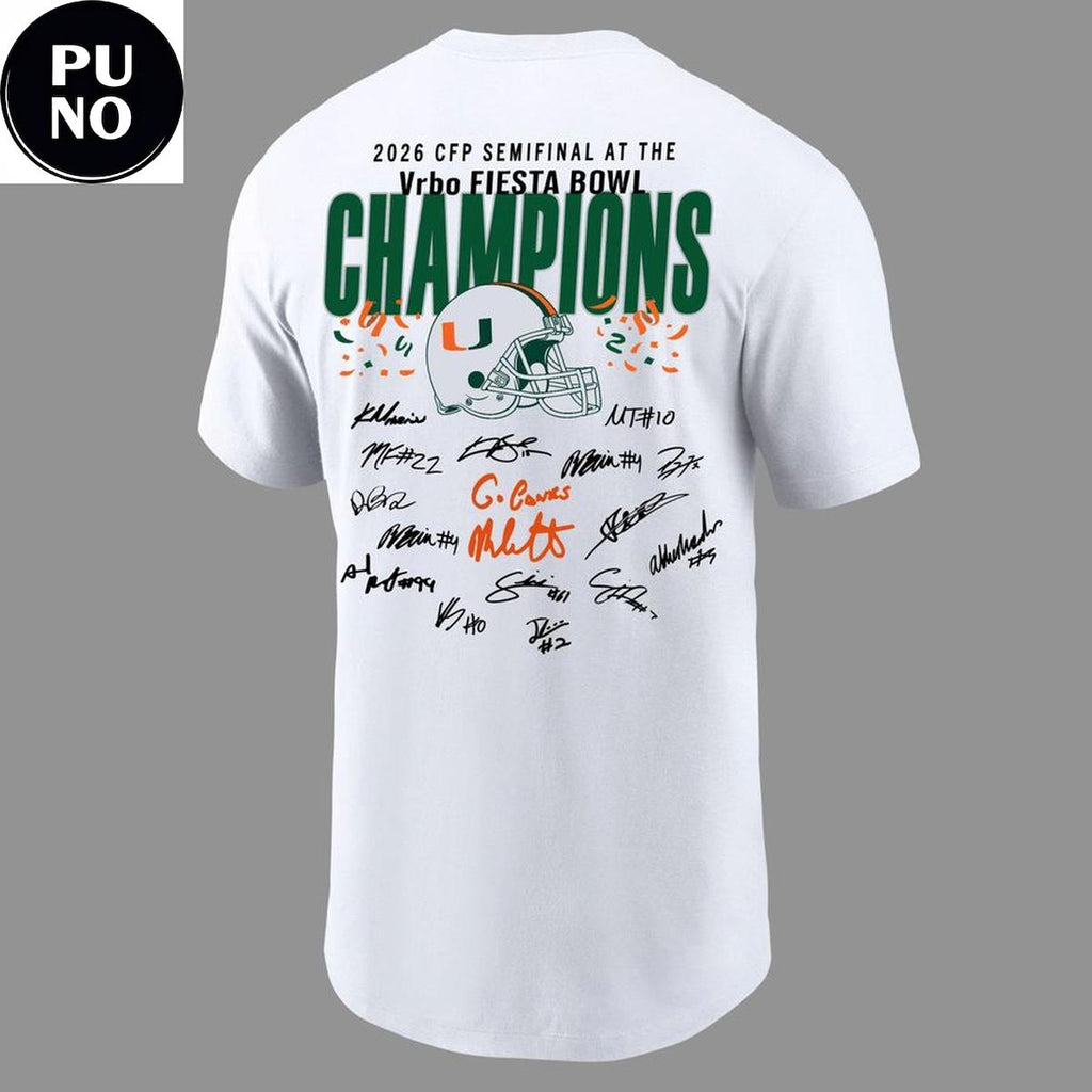 Miami Hurricanes Vrbo Fiesta Bowl Champions Locker Room 2026 Signed Hoodie Shirt