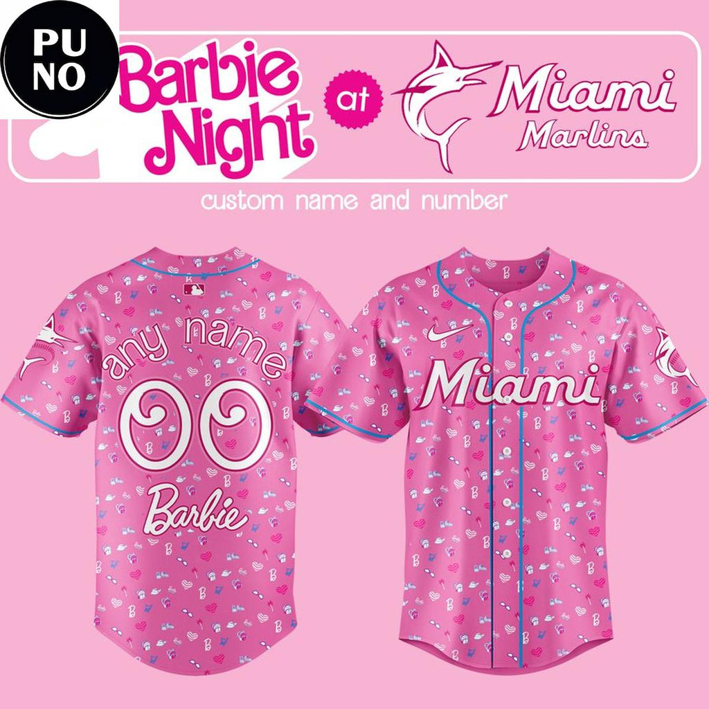 Miami Marlins x Barbie Night 2026 Pink Personalized Baseball Jersey