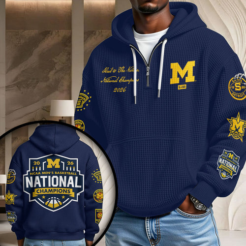 Michigan Wolverines 2026 NCAA Men's Basketball National Champs 3D Unisex Waffle Hoodie – TMTHU5365