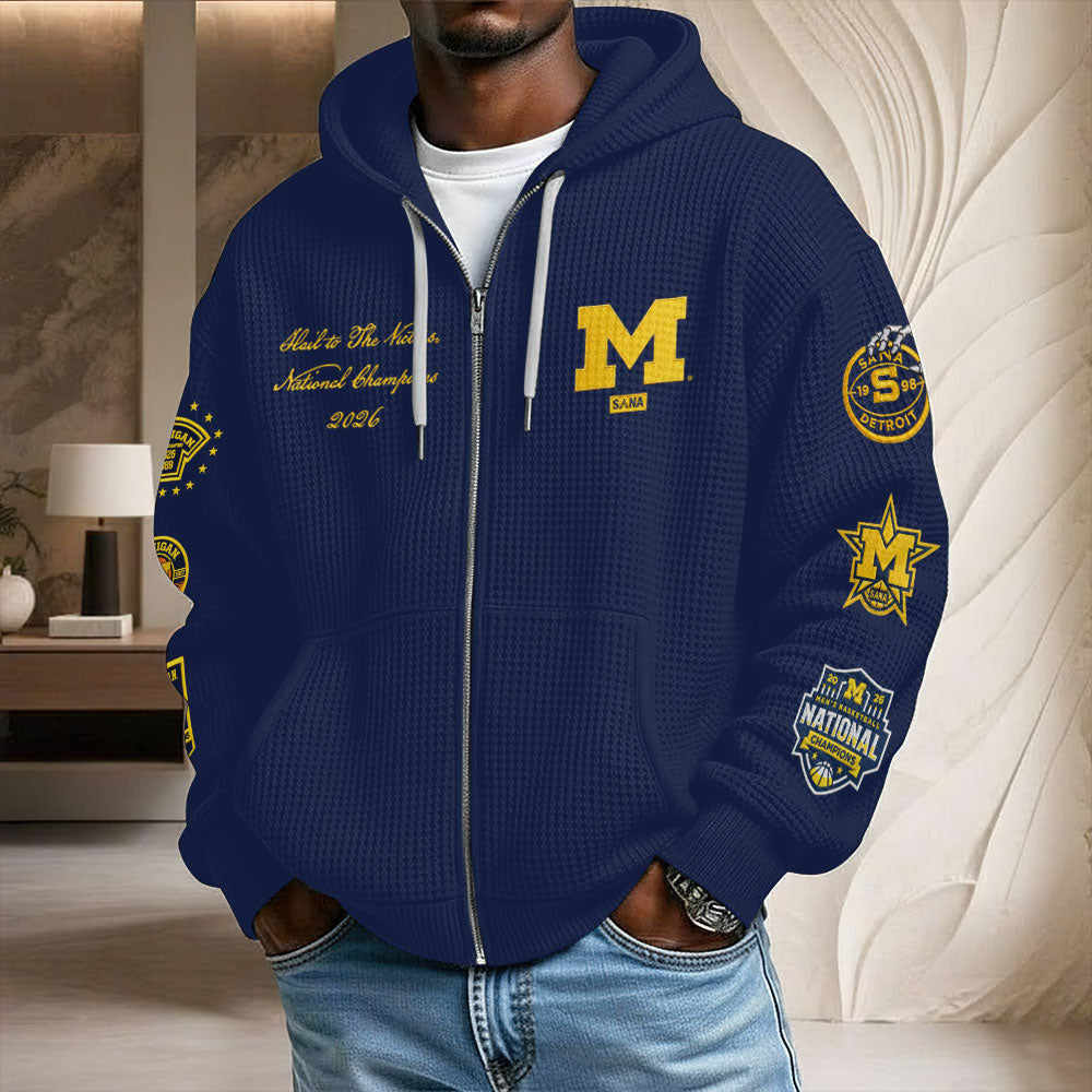 Michigan Wolverines 2026 NCAA Men's Basketball National Champs 3D Unisex Waffle Hoodie – TMTHU5365