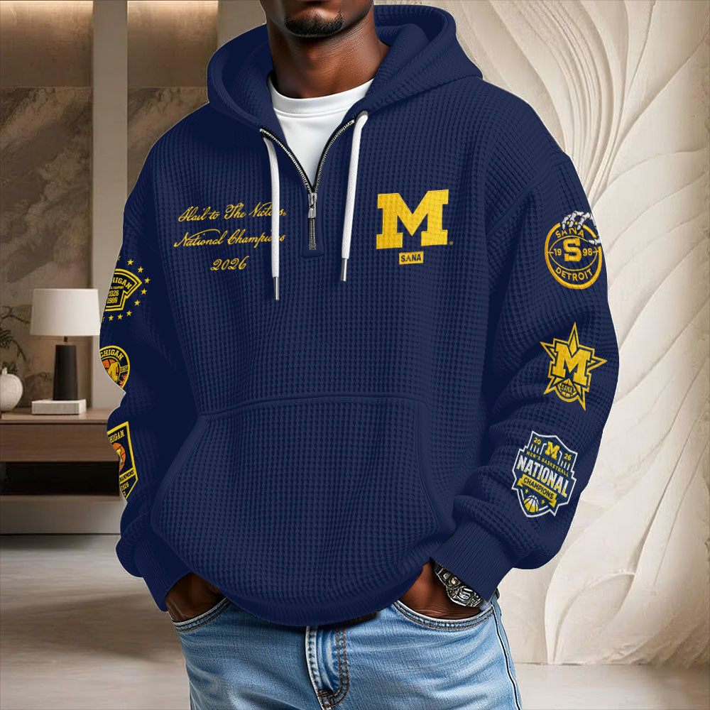 Michigan Wolverines 2026 NCAA Men's Basketball National Champs 3D Unisex Waffle Hoodie – TMTHU5366