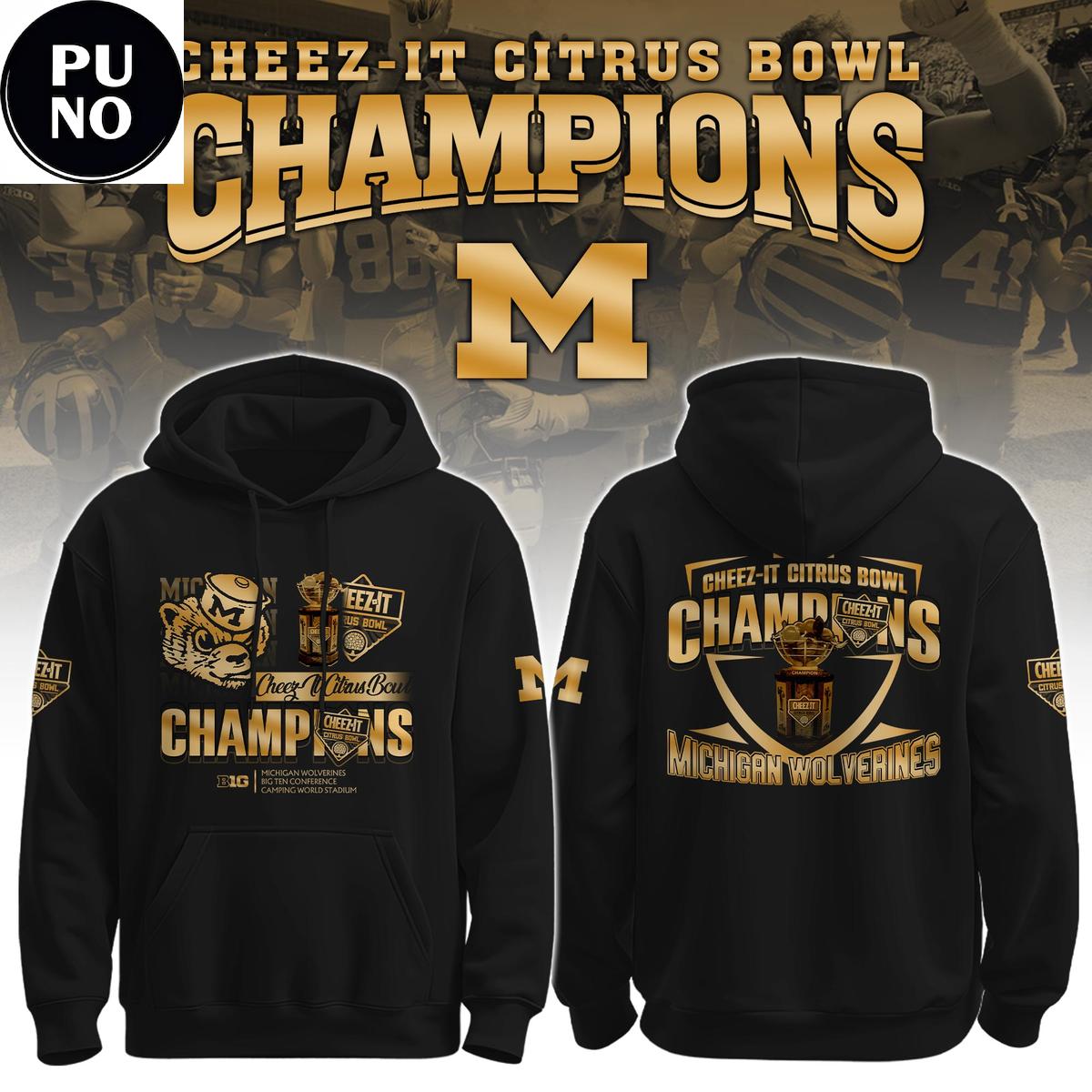 Michigan Wolverines Football Cheez-It Citrus Bowl Champions 2025 Gold Hoodie Shirt