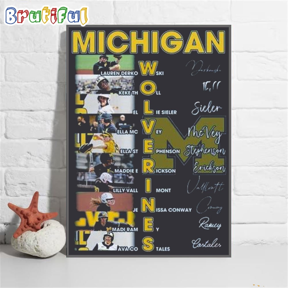 Michigan Wolverines Softball 2024 Women’s Team Line Up Stars Signatures Wall Art Poster Canvas