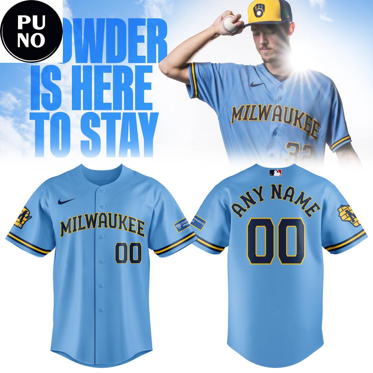 Milwaukee Brewers 2026 Powder Is Here To Stay Personalized Baseball Jersey