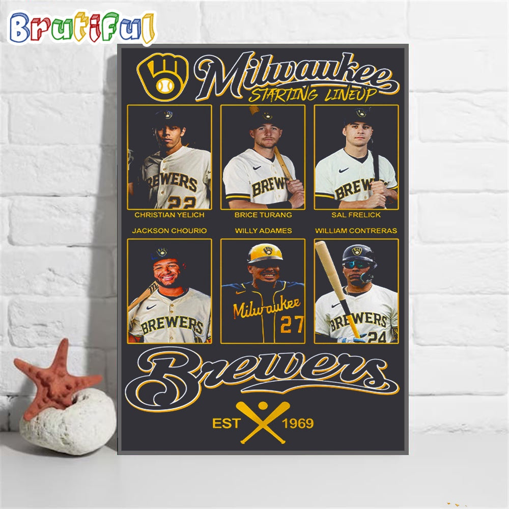Milwaukee Brewers Starting Lineup Est 1969 Wall Art Poster Canvas