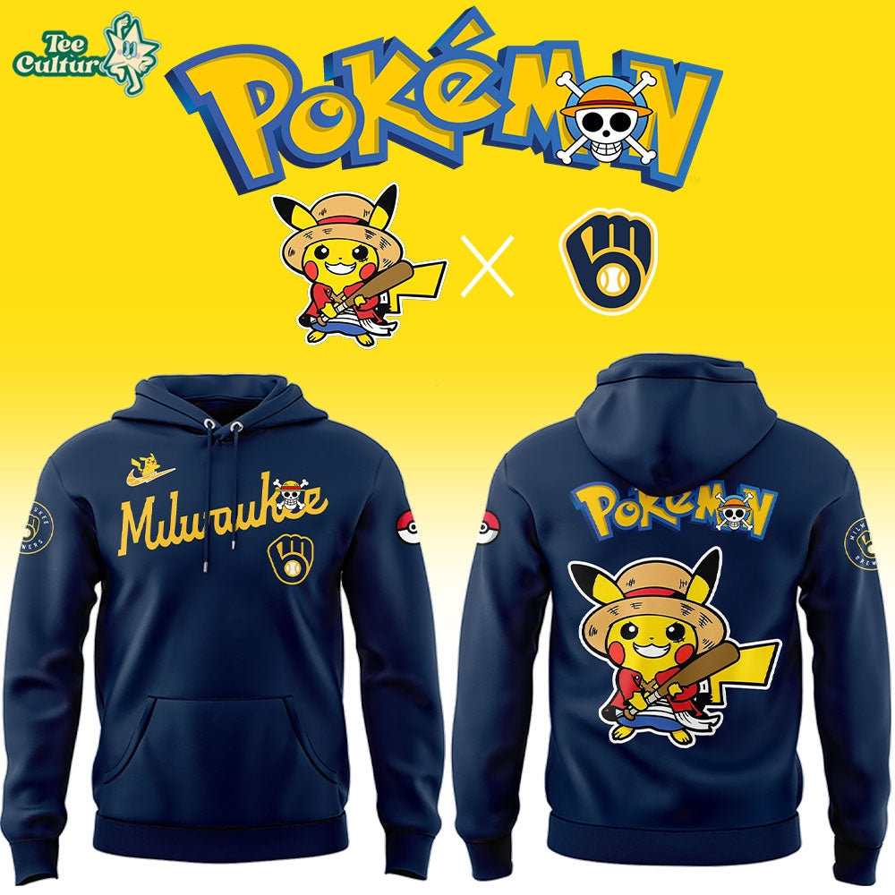 Milwaukee Brewers x One Piece x Pokemon 2026 Anime Night Hoodie 2026