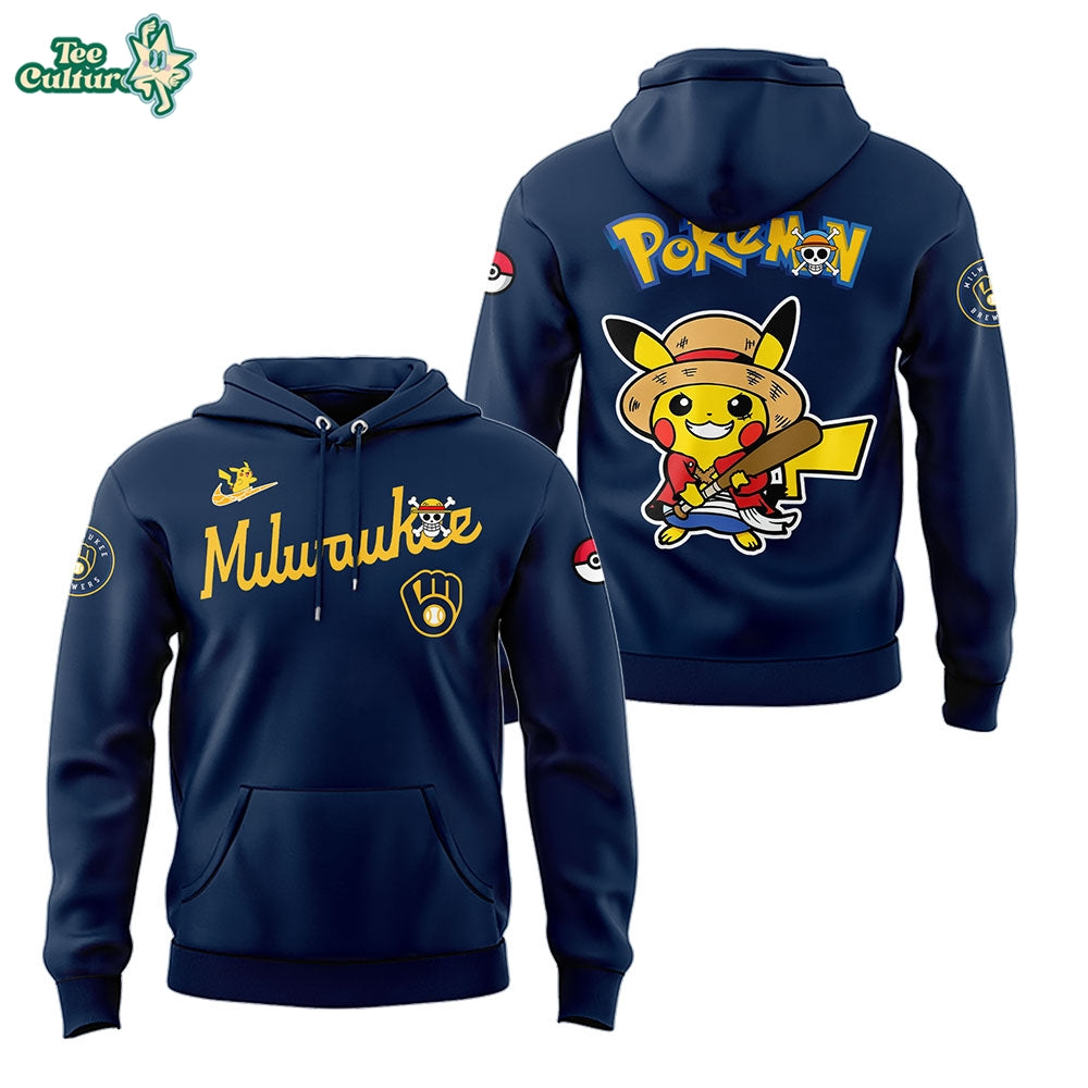 Milwaukee Brewers x One Piece x Pokemon 2026 Anime Night Hoodie 2026