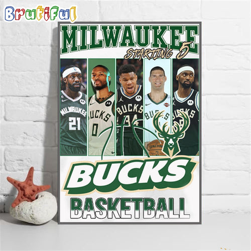 Milwaukee Bucks Starting 5 Basketball Wall Art Poster Canvas