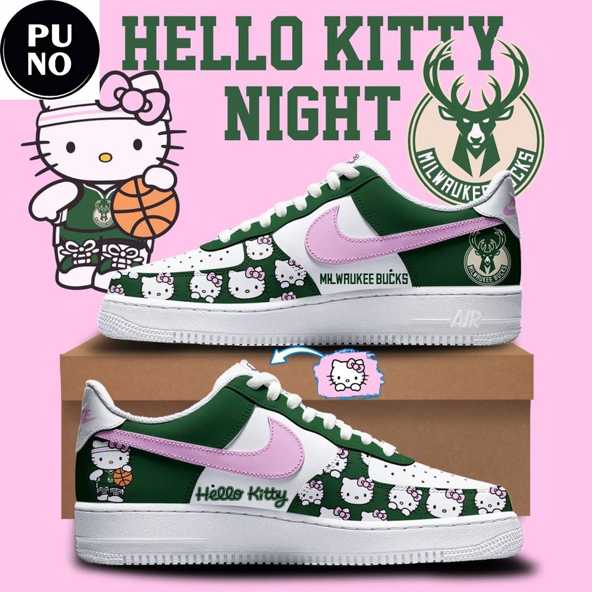 Milwaukee Bucks x Hello Kitty Night 2026 Custom Name Air Force 1 Shoes