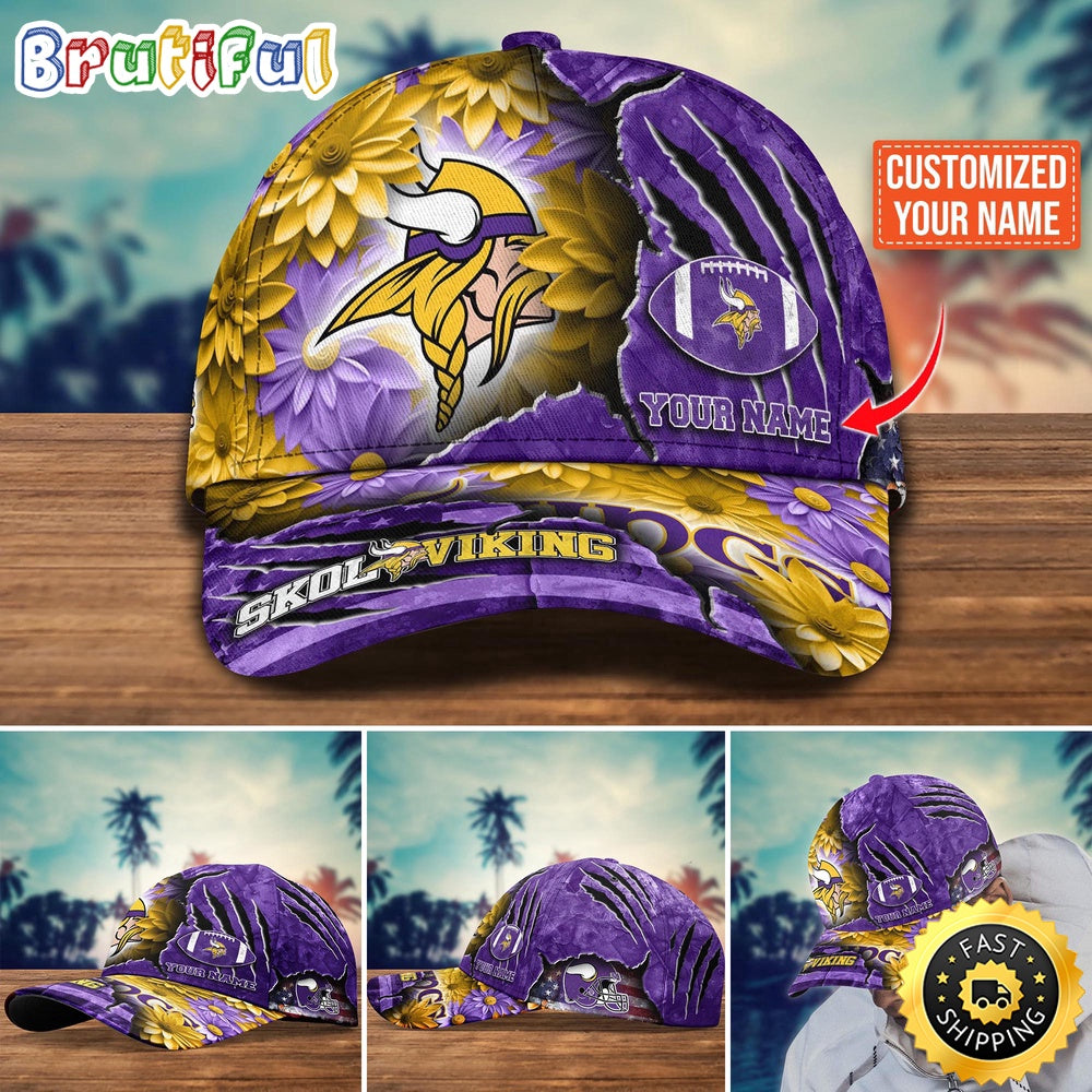 Minnesota Vikings Baseball Cap Flower New Trending Custom Cap For Fan