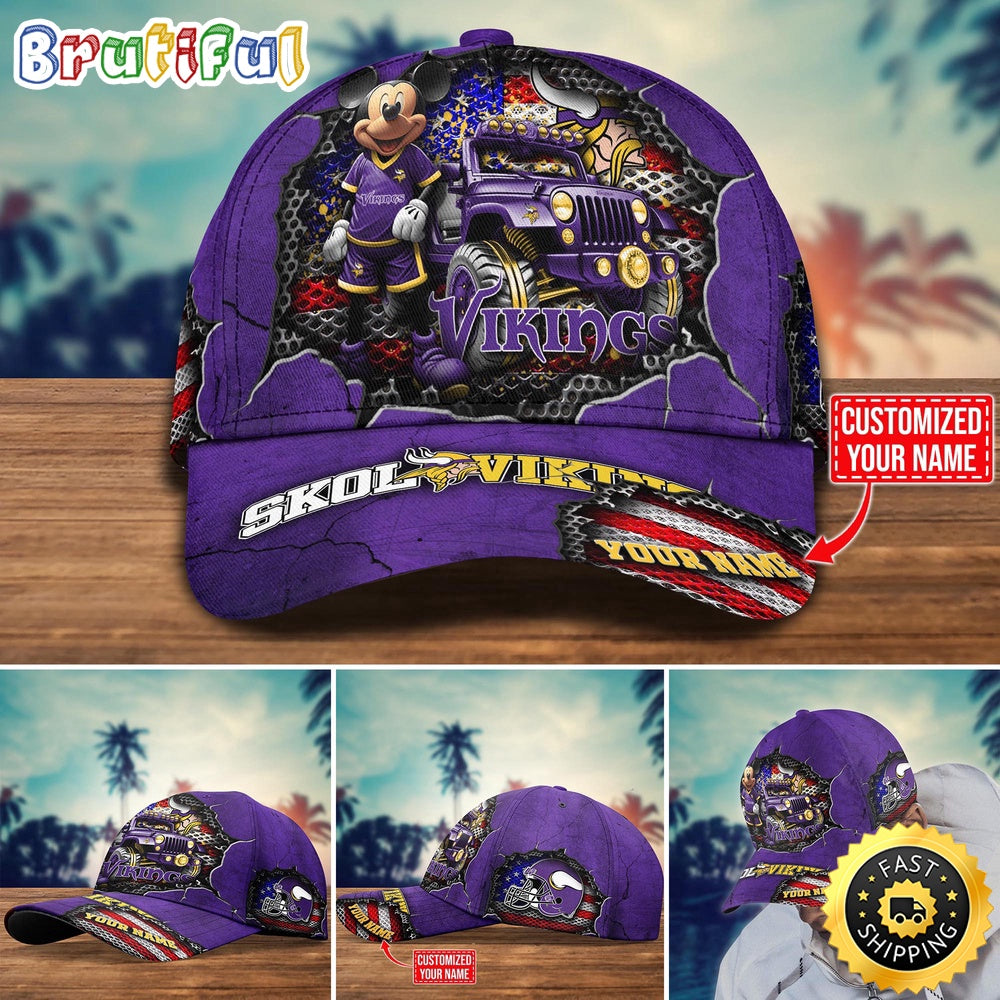 Minnesota Vikings Baseball Cap Mickey Mouse Customize Cap