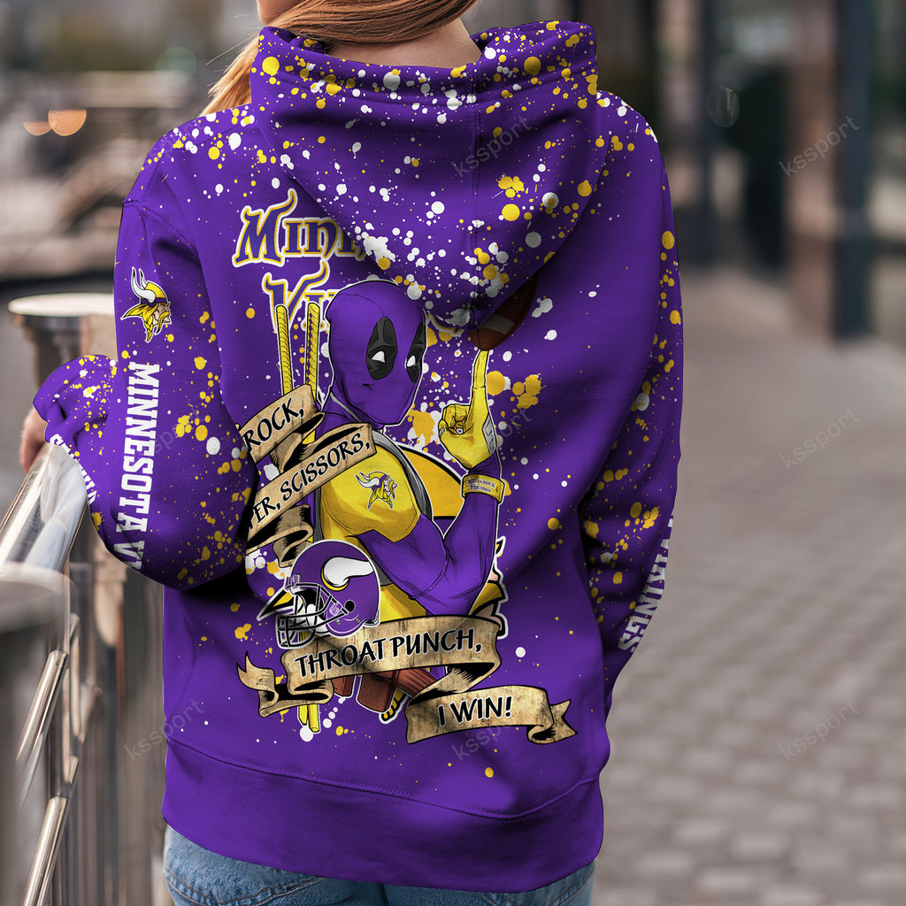 Custom NFL Minnesota Vikings Hoodie Leggings Rock Paper Scissors Throat Punch I Win Hoodie