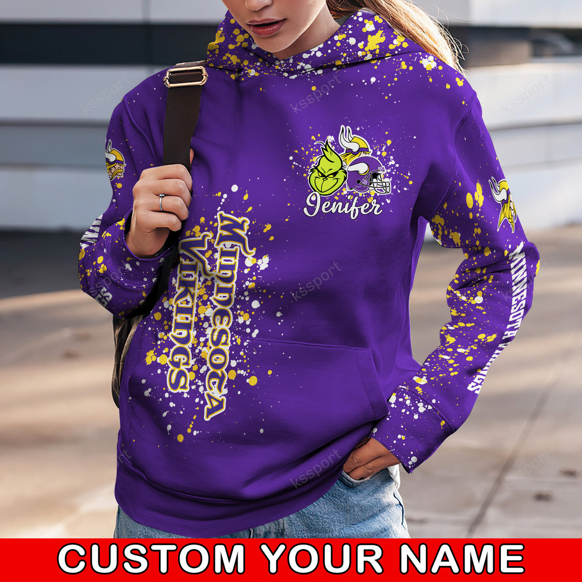 Custom NFL Minnesota Vikings Hoodie Leggings The Grinch Hoodie Rock Paper Scissors Throat Punch I Win