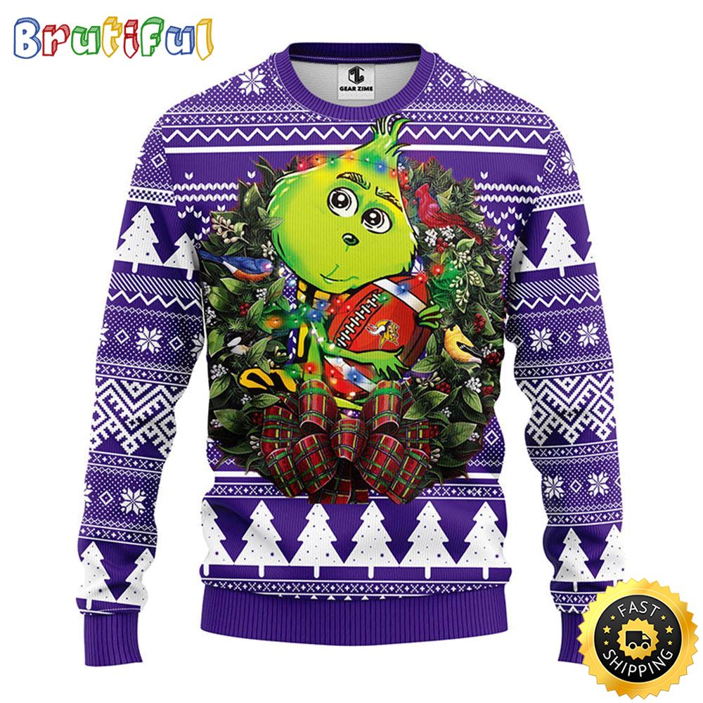 Minnesota Vikings Christmas Ugly Sweater Grinch Hug Xmas Day Show Your Team Spirit